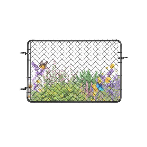 VEVOR kjettinggjerdeport, 183x117 cm, justerbart kjettinggjerdepanel, passer til 6–1,8 m (B) x 1,8 m (H) hagegjerdeåpning, gjerdeport med plastbelegg, for gårdsbruk, svart, stolper ikke inkludert