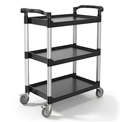 VEVOR handlevogn, lastekapasitet 136 kg, 3-lags handlevogn i plast med 360° svingbare hjul (2 med bremser), 61 x 41 cm serveringsvogn for lager, kontor, hjem, restaurant, kjøkken