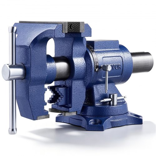 VEVOR kraftig benkskruestikke, 165 mm / 6,5" kjevebredde, 125 mm / 5" maks. kjeveåpning. Multifunksjonell benkskruestikke i duktilt jern med ambolt, 360° svingbart basehode, 3" hals, 2549 kg / 5620 lbs klemkraft, for rørreparasjon og metallbearbeiding.