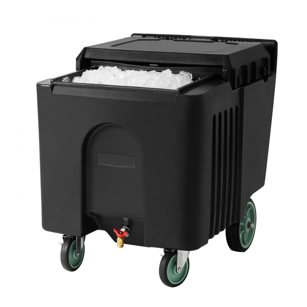 VEVOR Commercial Ice Bin, 125 lbs Portable Ice Caddy, 31.5 x 22.8 x 29 inch Insulated Ice Carrier with 4 Wheels and Sliding Lid, Large Ice Bin for Catering, Kitchens, Bistros, Restaurants, and Bars