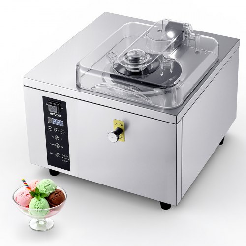 VEVOR kommersiell iskremmaskin, 500W 5L per time, Gelato hard iskremmaskin med 2,8L sylinder i 304 rustfritt stål, automatisk rengjørende LED-panel, høy produktivitet for snackbarrestauranter