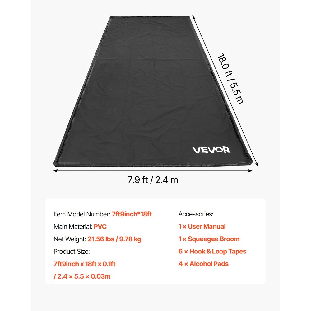 VEVOR Containment Mat, 2.4 x 5.5 m, Non-Slip PVC Garage Floor Mat with a Cleaning Squeegee Broom, Heavy Duty Durable Waterproof Containment Protection from Snow, Rain and Mud for Cars Parking, Black