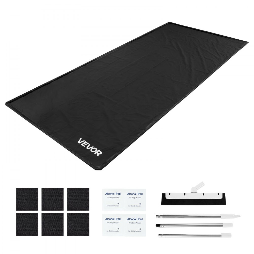 VEVOR Containment Mat, 2.4 x 5.5 m, Non-Slip PVC Garage Floor Mat with a Cleaning Squeegee Broom, Heavy Duty Durable Waterproof Containment Protection from Snow, Rain and Mud for Cars Parking, Black