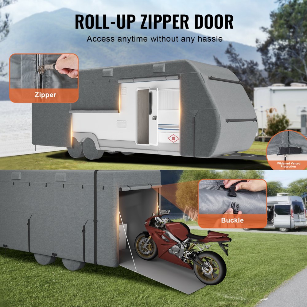 VEVOR Reisetilhengertrekk, 28-31 fot bobiltrekk, Top 300D Oxford-stoff campingvogntrekk, vanntett, vindtett og ripebestandig klasse A bobiltrekk, med oppbevaringspose, reparasjonslapper, stropper og dekktrekk