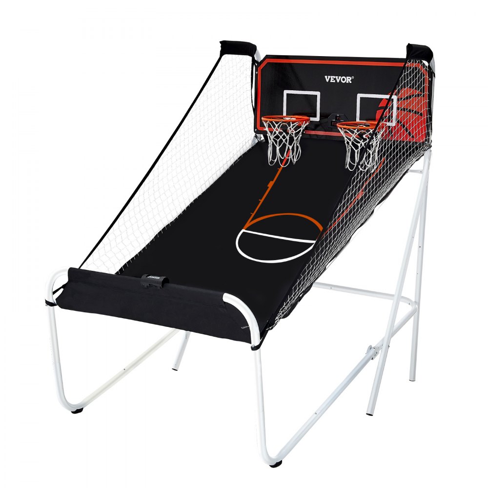 VEVOR Sammenleggbart basketball-arkadespill, innendørs basketballspill for 2 spillere, hjemmebane med dobbelt skudd med 5 baller, 8 spillmoduser, elektronisk resultattavle og inflasjonspumpe, for barn, voksne (svart og hvitt)