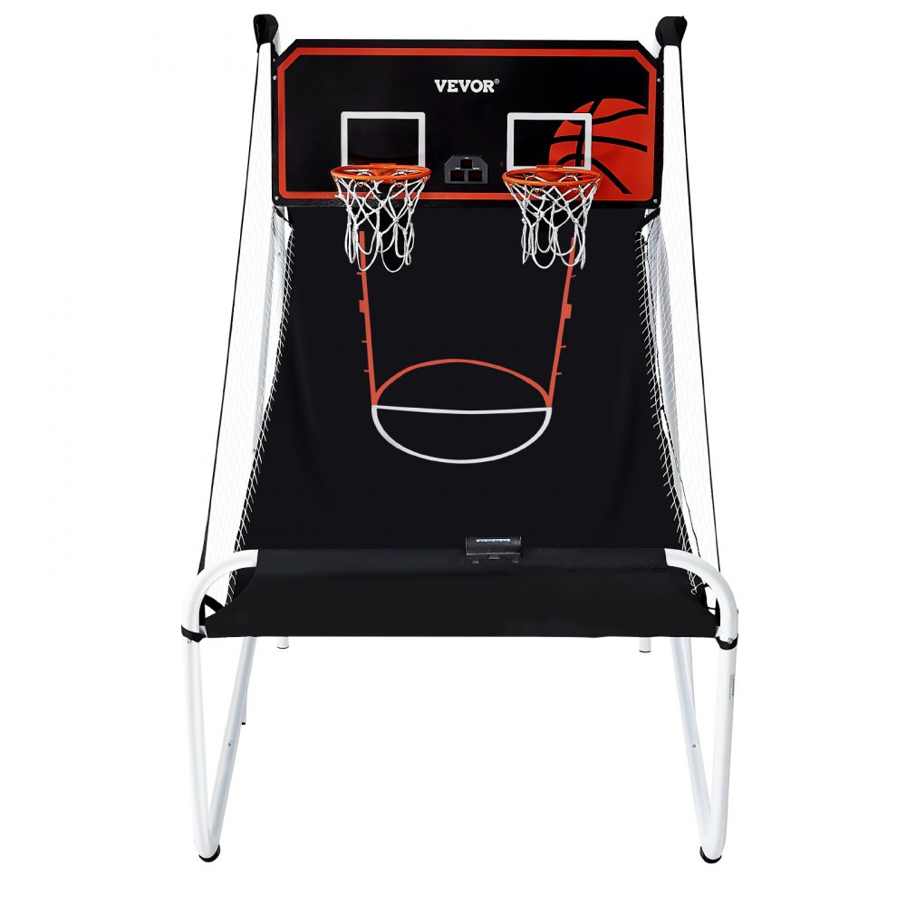 VEVOR Sammenleggbart basketball-arkadespill, innendørs basketballspill for 2 spillere, hjemmebane med dobbelt skudd med 5 baller, 8 spillmoduser, elektronisk resultattavle og inflasjonspumpe, for barn, voksne (svart og hvitt)