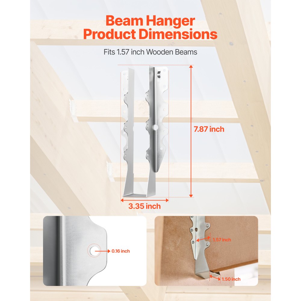 VEVOR 50 stk. bjelkeoppheng, innvendige mål 1,57 x 1,50 x 7,83 tommer / 40 x 38 x 199 mm, Rafter Hurricane-bånd, bjelkeoppheng med rustbestandig belegg, bindebraketter for gulvdekke og takstoler