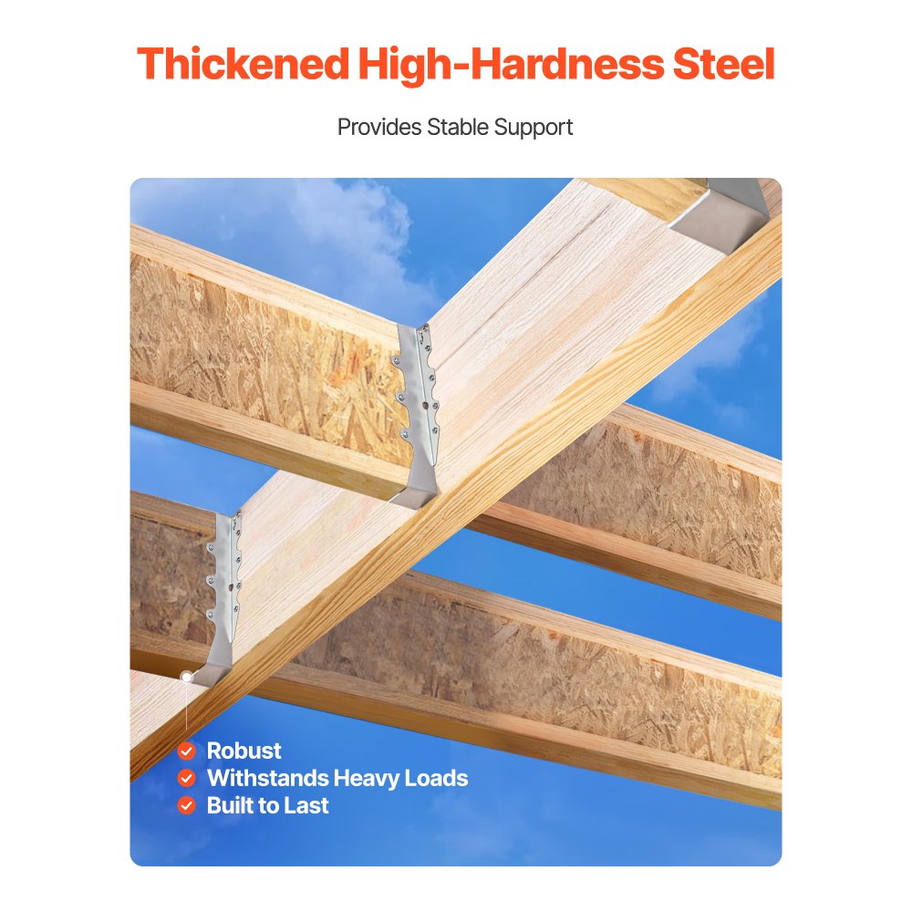 VEVOR 50 stk. bjelkeoppheng, innvendige mål 1,57 x 1,50 x 7,83 tommer / 40 x 38 x 199 mm, Rafter Hurricane-bånd, bjelkeoppheng med rustbestandig belegg, bindebraketter for gulvdekke og takstoler