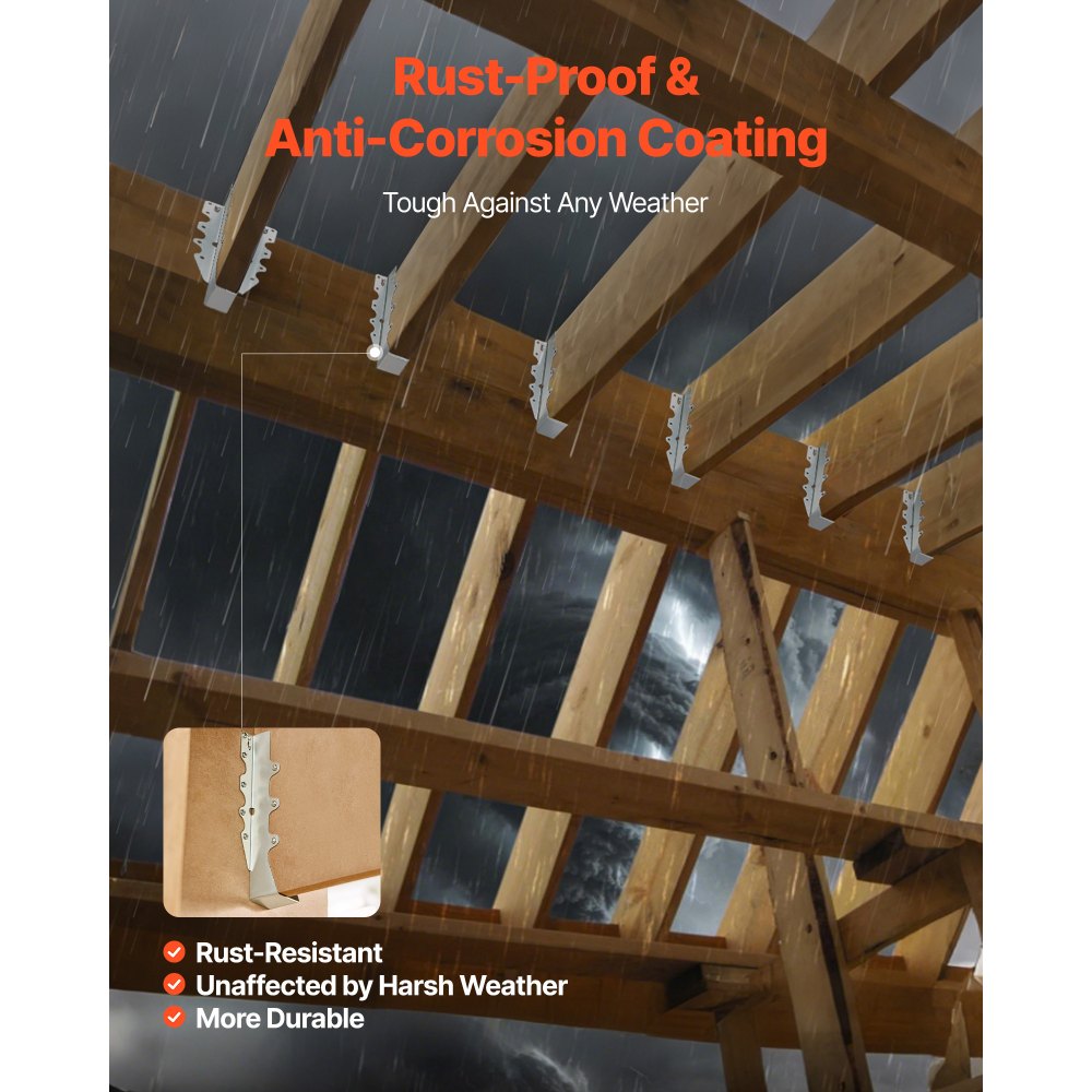 VEVOR 50 stk. bjelkeoppheng, innvendige mål 1,57 x 1,50 x 7,83 tommer / 40 x 38 x 199 mm, Rafter Hurricane-bånd, bjelkeoppheng med rustbestandig belegg, bindebraketter for gulvdekke og takstoler