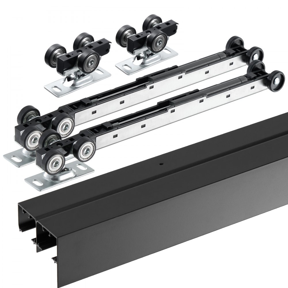 VEVOR Bypass Door Hardware, 8ft Heavy Duty Bypass Sliding Door Hardware Kit, Aluminum Alloy Sliding Closet Door Hardware Set with Finger Pulls, for 2 Door System, Fit Door Thickness 1 3/8" - 1 3/4"