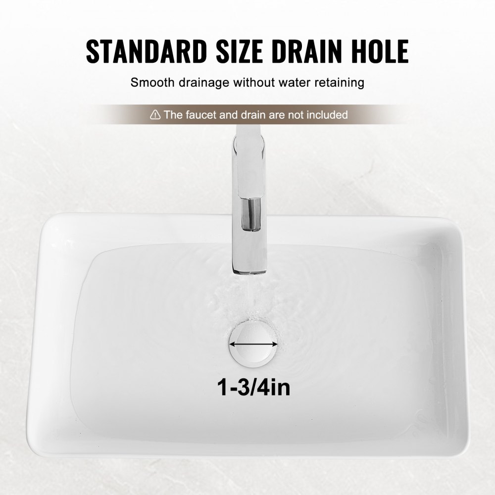 VEVOR Rectangle Vessel Sink, 24" x 13.8" Bathroom Vessel Sink Countertop, White Ceramic Bathroom Sinks Above Counter, Modern Style, Bright and Elegant, Well-Packaged for Bathroom, Hotel, Toilet, RV