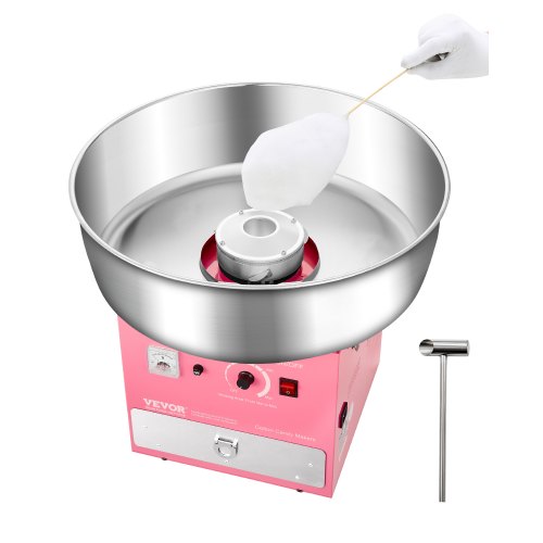 VEVOR elektrisk sukkerspinnsmaskin, 1000W kommersiell sukkerspinnsmaskin med 52 cm skål i rustfritt stål, sukkerskje og skuff, enkel hjemmebruk, perfekt for barnebursdager, familiefester, rosa