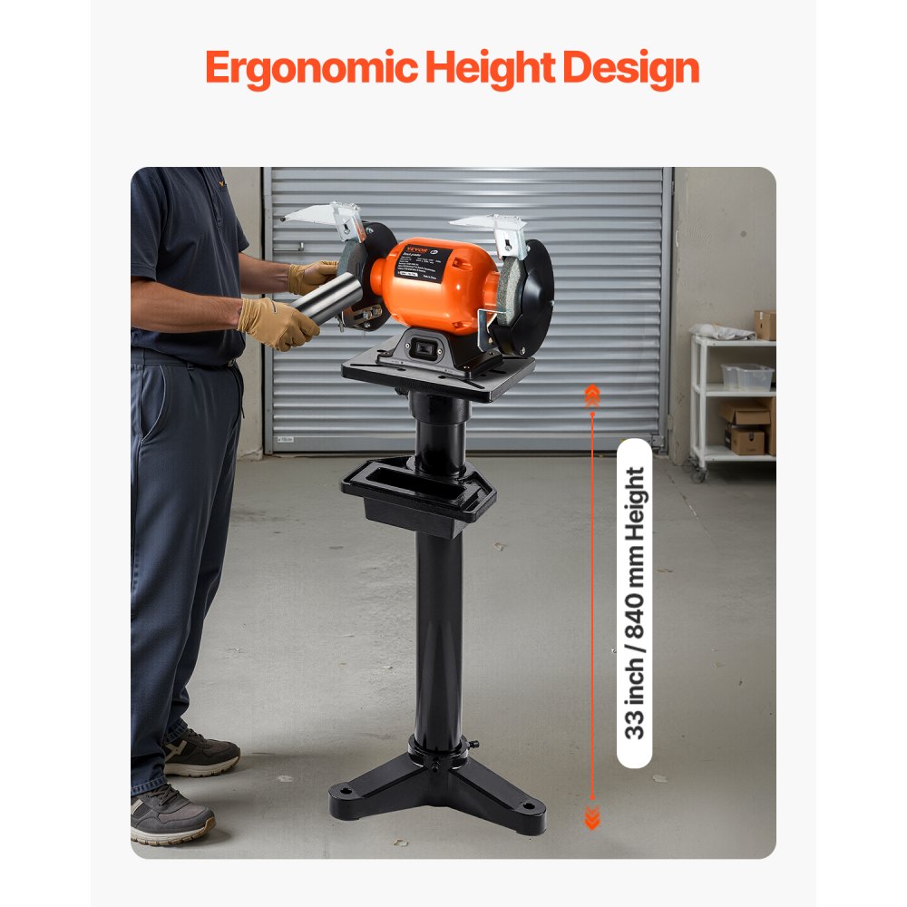 VEVOR Bench Grinder Stand, Heavy-Duty Grinder and Vise Floor Pedestal with 27 x 27 cm Mounting Plate, Pre-Cut Mounting Slots & Water Pot, Compatible with Most Bench Grinders