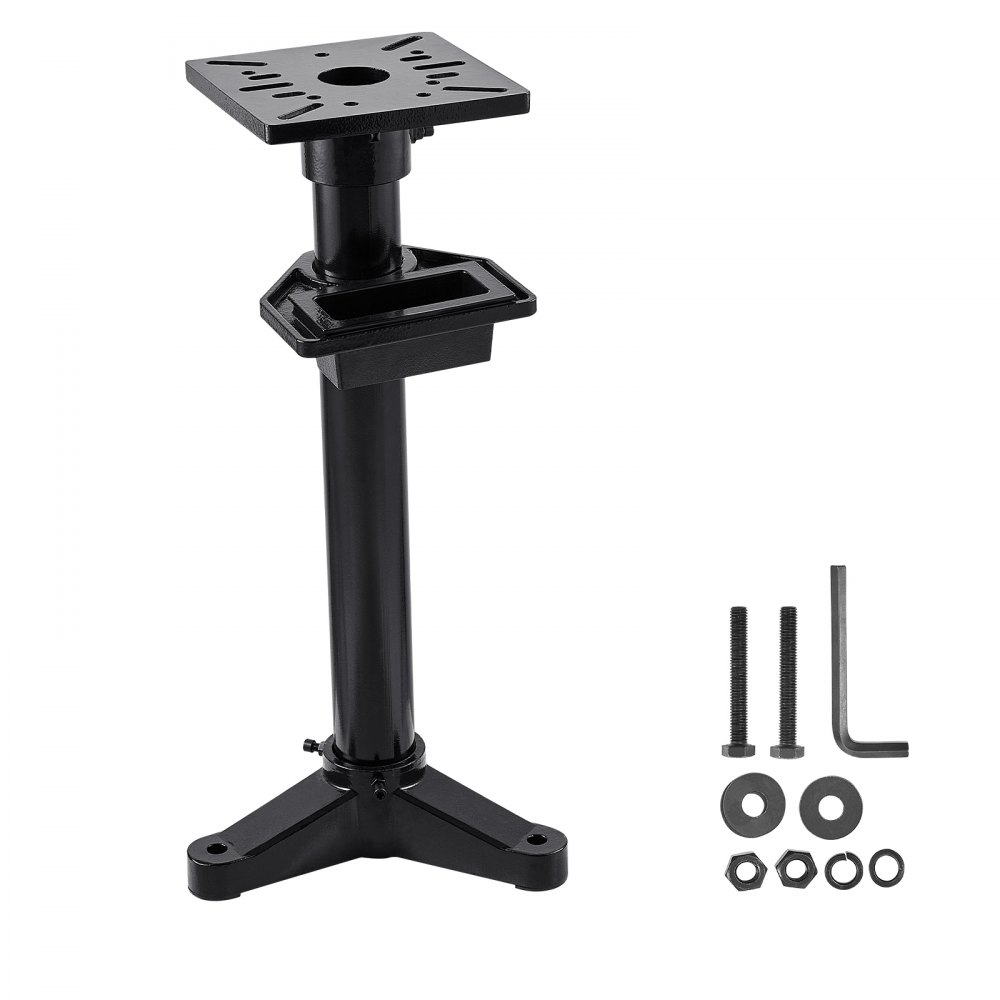 VEVOR Bench Grinder Stand, Heavy-Duty Grinder and Vise Floor Pedestal with 27 x 27 cm Mounting Plate, Pre-Cut Mounting Slots & Water Pot, Compatible with Most Bench Grinders