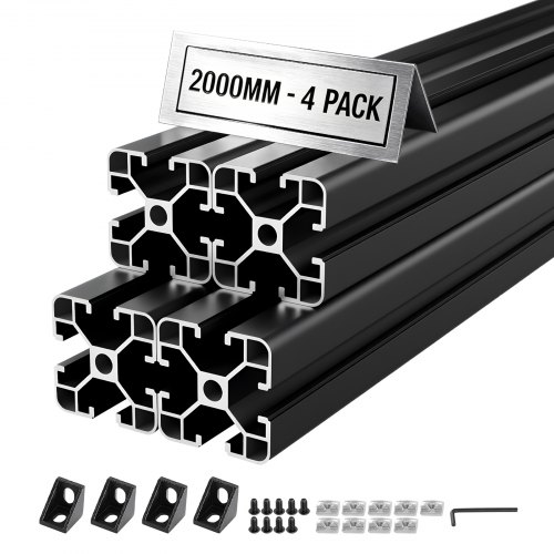 VEVOR 4 stk. 4040 aluminiumsekstruderingsprofil, 78,74 tommer 2000 mm, T-spor europeisk standard anodisert lineær skinne, høyfast ekstrudert aluminiumsskinne, for 3D-skriverdeler og CNC DIY-arbeidsbenk, svart