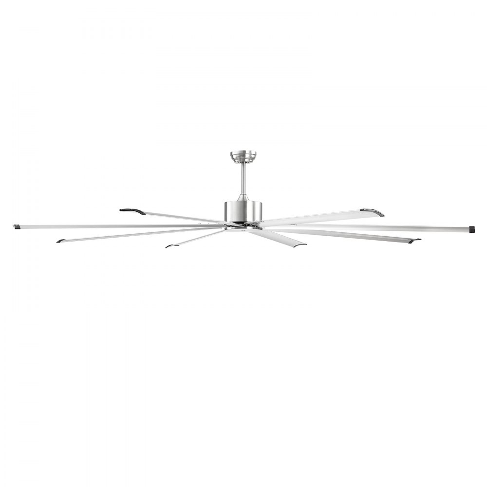 VEVOR 244 cm takvifte uten lys, 6-trinns fjernkontroll, aluminium 8-blader, reversibel likestrømsmotor, moderne lavprofil innfelt vifte for soverom, stue, terrasse, innendørs/utendørs, børstet nikkel