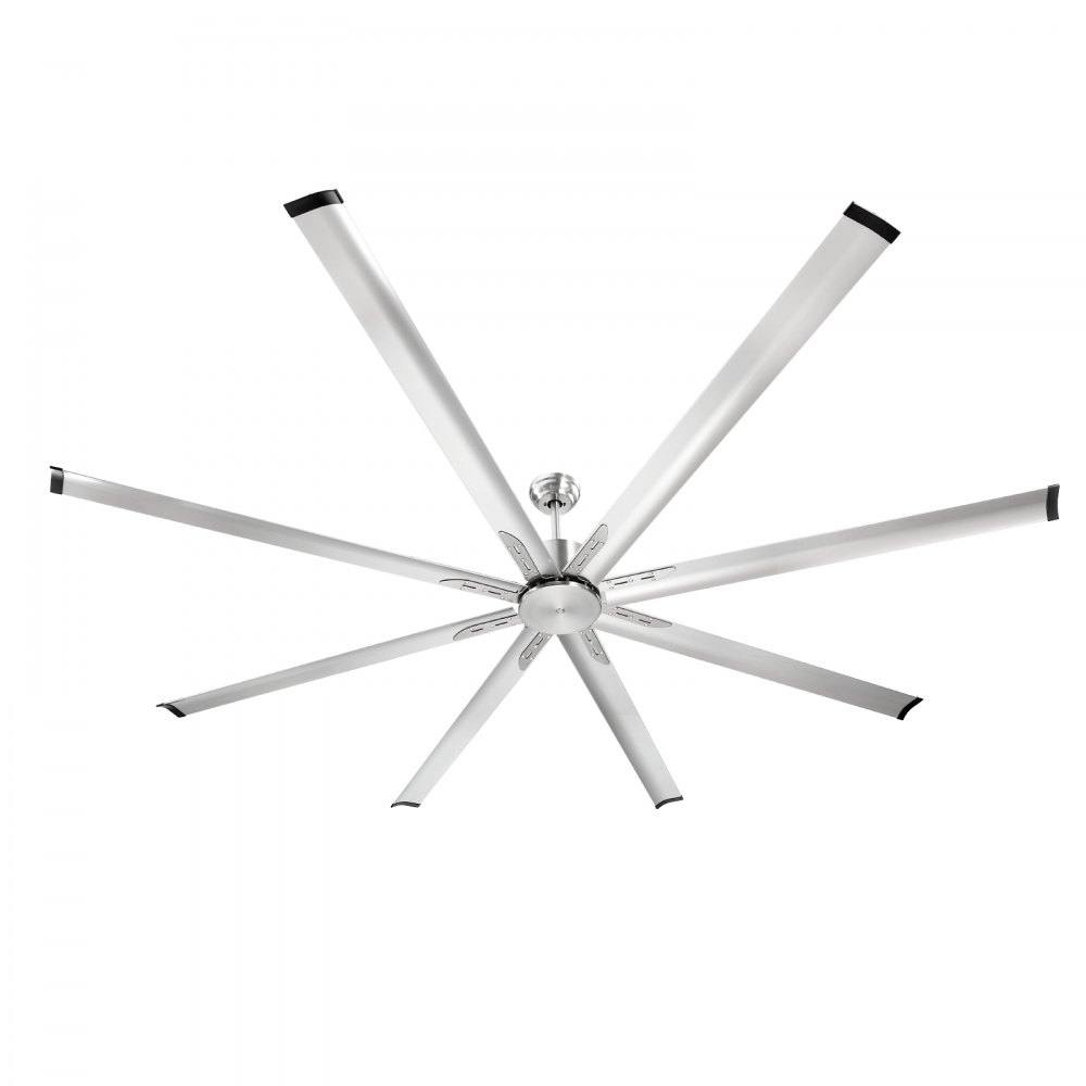 VEVOR 244 cm takvifte uten lys, 6-trinns fjernkontroll, aluminium 8-blader, reversibel likestrømsmotor, moderne lavprofil innfelt vifte for soverom, stue, terrasse, innendørs/utendørs, børstet nikkel