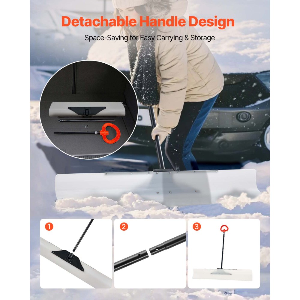 VEVOR snøskuffer, 122 cm utendørs snøplogspade med ergonomisk grep, HDPE-plastblad, vinterspadler med segmentert håndtak, metallkantlist, bærbart snøryddingsverktøy for innkjørsel og hage
