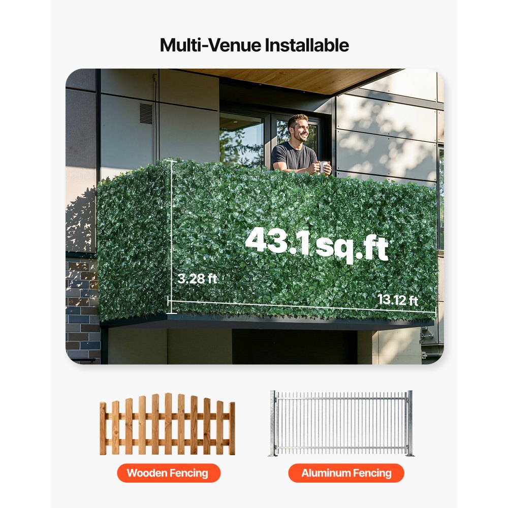 VEVOR Ivy Privacy Fence, 1 x 4m Artificial Green Wall Screen, Greenery Ivy Fence with Mesh Cloth Backing and Strengthened Joint, Faux Hedges Vine Leaf Decoration for Outdoor Garden, Yard, Balcony