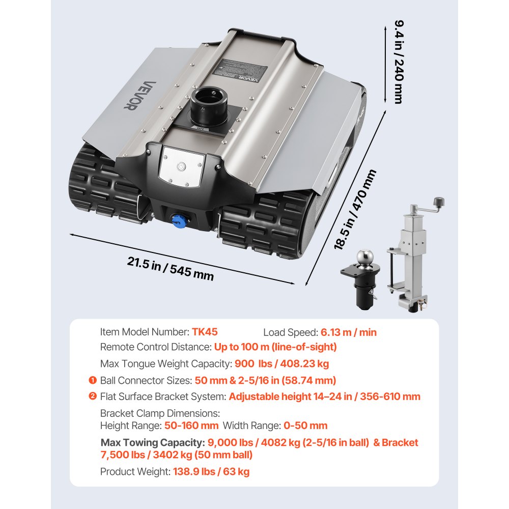 VEVOR Electric Trailer Mover, 4082 kg Max Towing Capacity, Remote-Controlled Trailer Mover with 100 m Wireless Range, Motorised Camper Trolley Kit Fits for Camper RV Caravan Boat Trailer Jack
