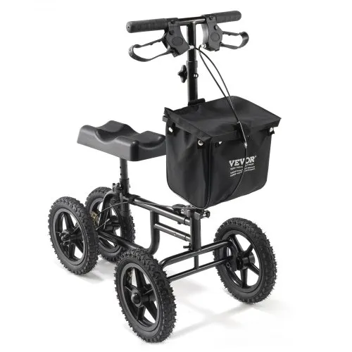 VEVOR sammenleggbar knescooter, styrbar knerullator i karbonstål med høydejusterbart håndtak og knepute, 12" terrenghjul, doble bremser, bengjenopprettingsscooter for skadet ankelfotkne, 350 LBS