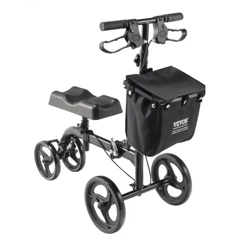 VEVOR sammenleggbar knescooter, styrbar kneløper i karbonstål med høydejusterbart styre og knebeskytter, solide terrenghjul, doble bremser, sparkesykkel for beingjenoppretting ved brukket ankel og fotskader
