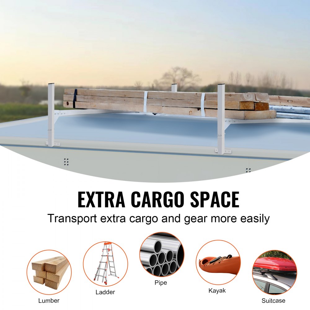 VEVOR Takstativ til varebil, 2 takstativer i aluminiumslegering, 181 kg kapasitet for takrenner, justerbar lengde 1300–2060 mm, Stigestativ til varebil, last, tilhenger