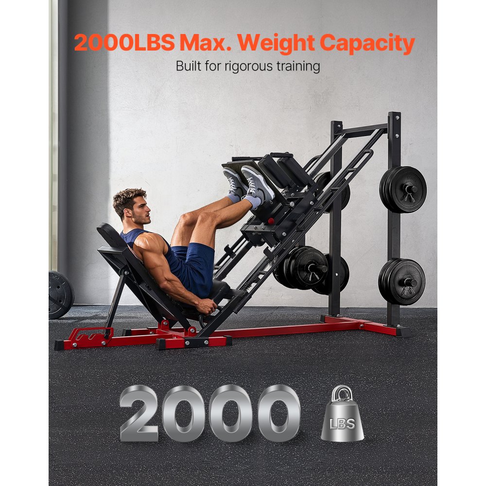 VEVOR Leg Press Hack Squat Machine, Adjustable Leg Press Combo with Linear Bearing and Weight Storage, Lower Body Special for Home Gym, Leg Exercise Equipment for Quads, Hamstring, Glutes, Calve