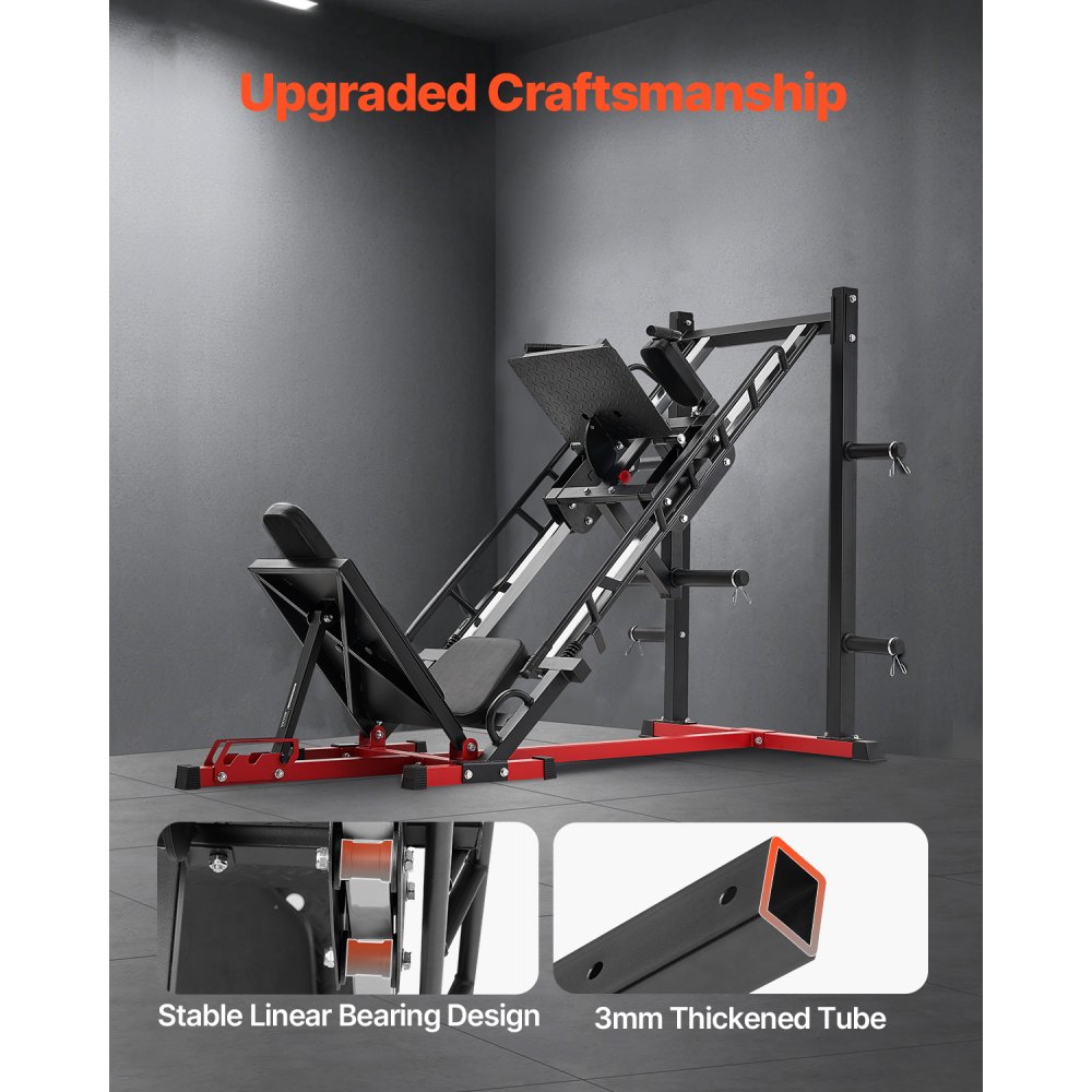 VEVOR Leg Press Hack Squat Machine, Adjustable Leg Press Combo with Linear Bearing and Weight Storage, Lower Body Special for Home Gym, Leg Exercise Equipment for Quads, Hamstring, Glutes, Calve