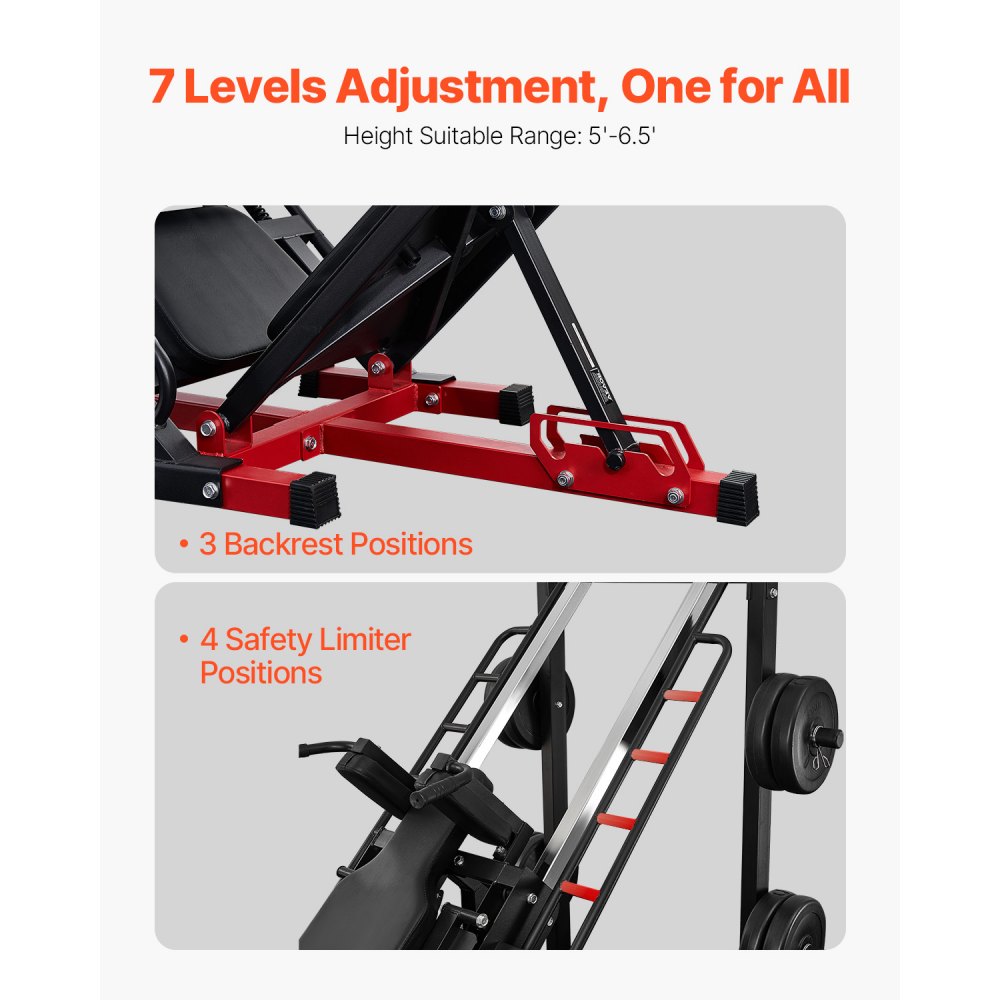 VEVOR Leg Press Hack Squat Machine, Adjustable Leg Press Combo with Linear Bearing and Weight Storage, Lower Body Special for Home Gym, Leg Exercise Equipment for Quads, Hamstring, Glutes, Calve