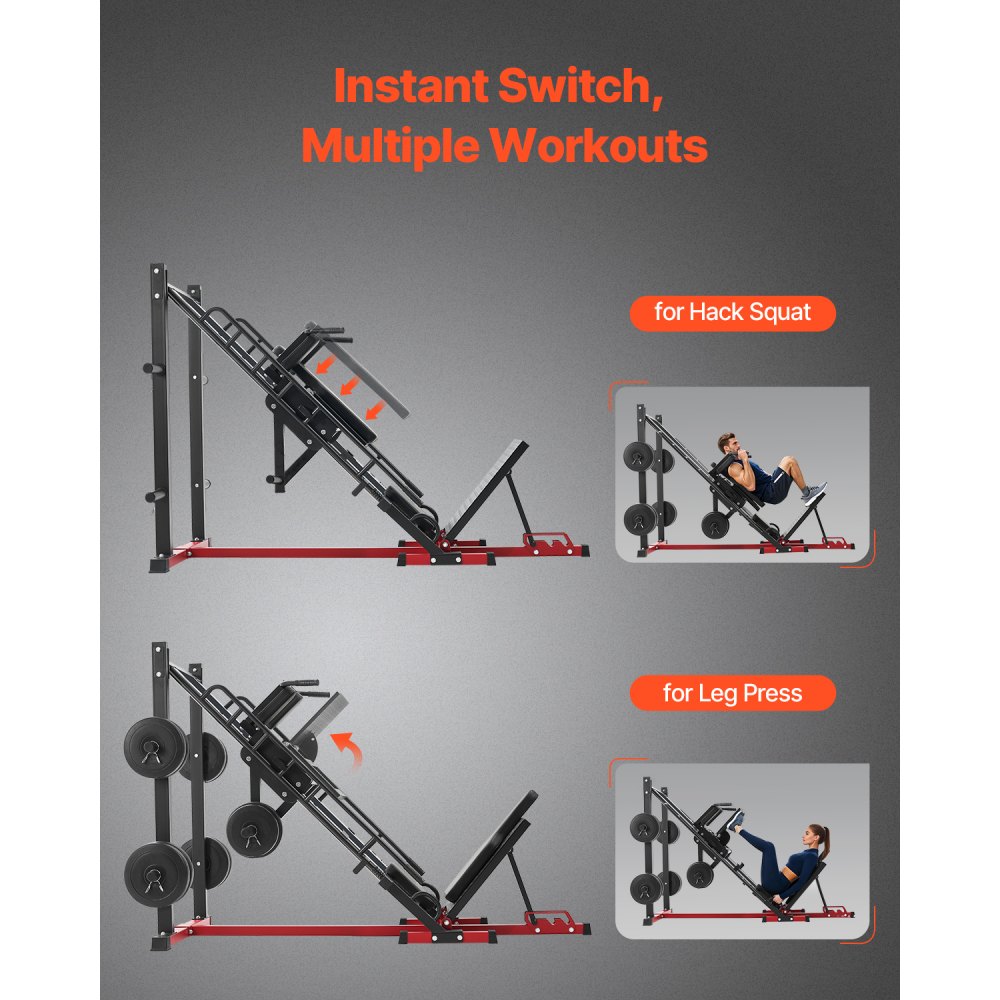 VEVOR Leg Press Hack Squat Machine, Adjustable Leg Press Combo with Linear Bearing and Weight Storage, Lower Body Special for Home Gym, Leg Exercise Equipment for Quads, Hamstring, Glutes, Calve
