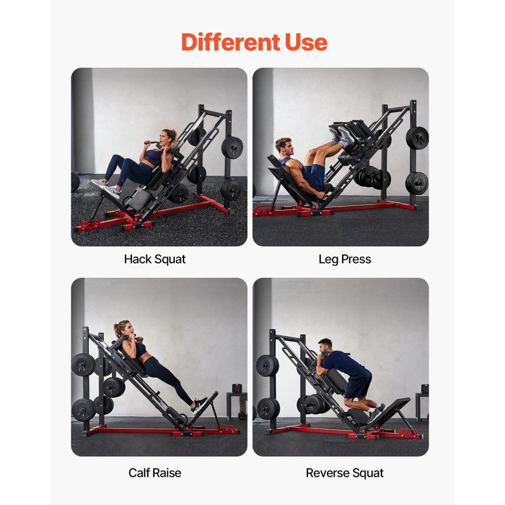 VEVOR Leg Press Hack Squat Machine, Adjustable Leg Press Combo with Linear Bearing and Weight Storage, Lower Body Special for Home Gym, Leg Exercise Equipment for Quads, Hamstring, Glutes, Calve