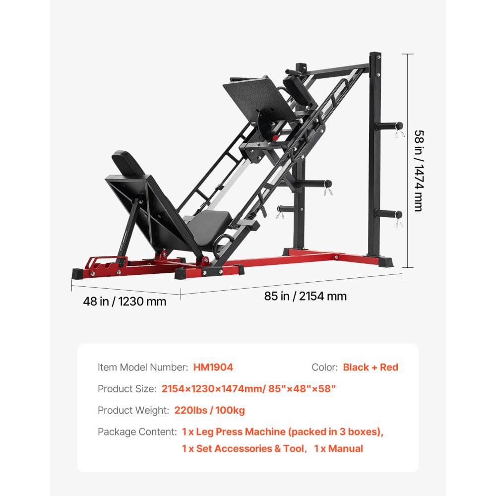 VEVOR Leg Press Hack Squat Machine, Adjustable Leg Press Combo with Linear Bearing and Weight Storage, Lower Body Special for Home Gym, Leg Exercise Equipment for Quads, Hamstring, Glutes, Calve