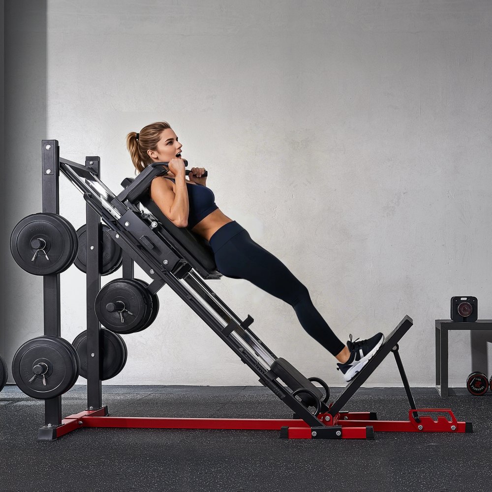 VEVOR Leg Press Hack Squat Machine, Adjustable Leg Press Combo with Linear Bearing and Weight Storage, Lower Body Special for Home Gym, Leg Exercise Equipment for Quads, Hamstring, Glutes, Calve