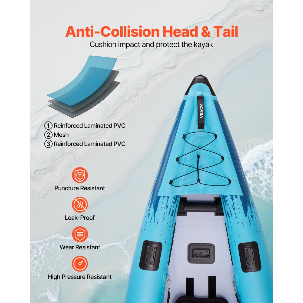 VEVOR Inflatable Kayak, 2-Person Inflatable Recreational Kayak 318kg Capacity, Leak & Puncture-Resistant with Padded Seat, PVC Drop-Stitch Floor, 2 Paddles, Hand Pump & Carry Bag for Fishing Camping