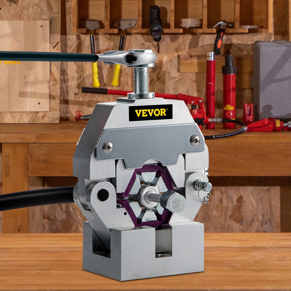 VEVOR 71550 Portable Manual Hydraulic Pipe Press Hose Crimping Tool and Repaire Crimper Tools Manually Operated A/C Hose Crimper Tool Kit Durable with 4 Dies for Car Air Conditioner