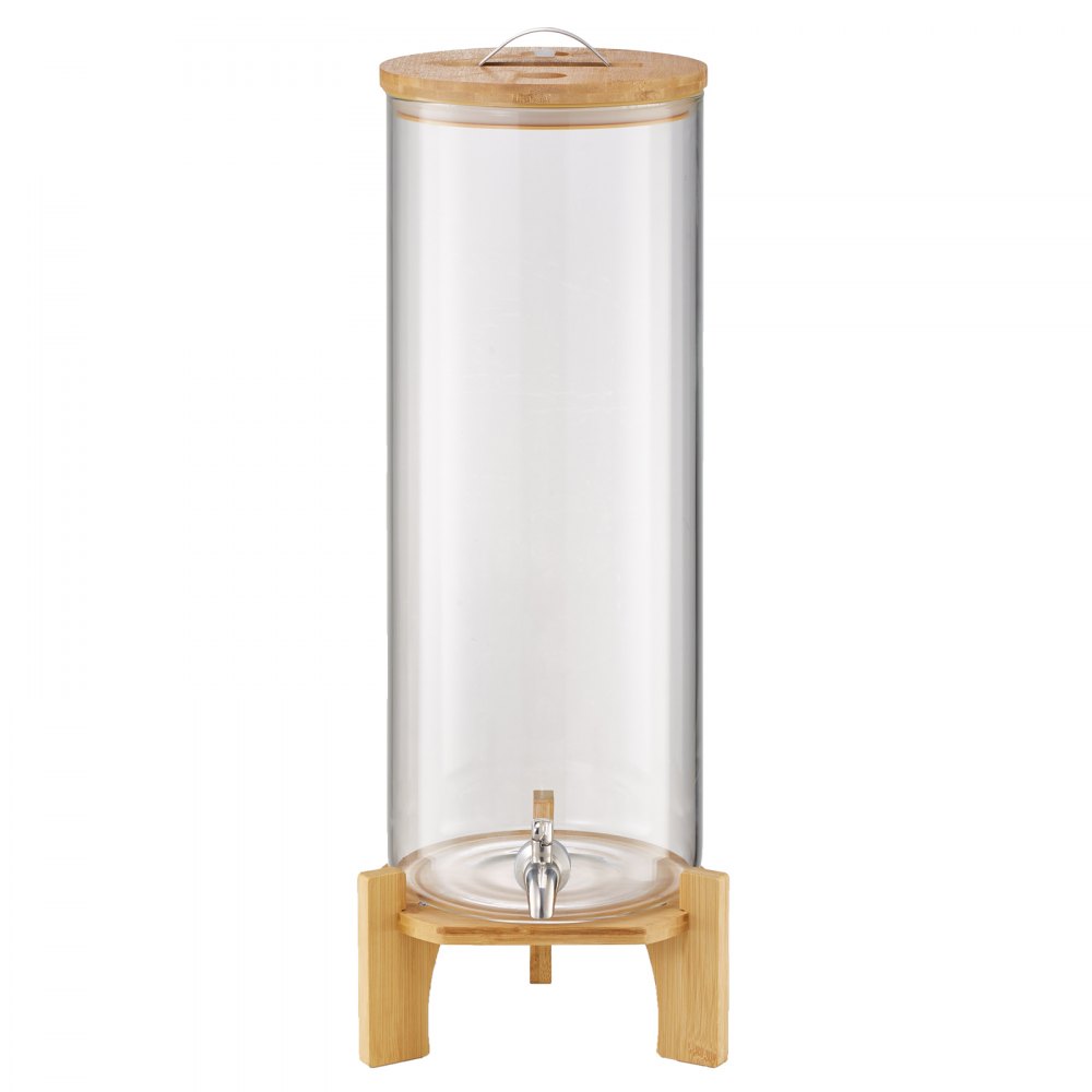 VEVOR Beverage Dispenser, 13L Drink Dispensers for Parties, Glass Juice Dispenser with Wood Stand, Stainless Steel Spigot, Iced Tea Lemonade Juice Water Dispensers for Parties