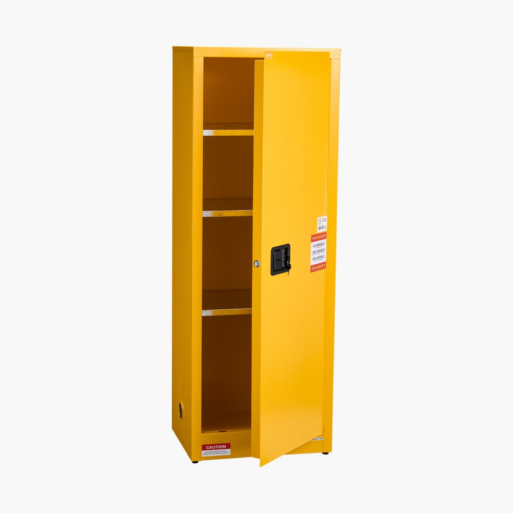 VEVOR Brannfarlig skap, 59 x 46 x 165,1 cm, 23 gallon brannfarlig oppbevaringsskap med justerbar hylle, kaldvalsede og galvaniserte stålbrannskap, for kommersiell, industriell og hjemmebruk, gul