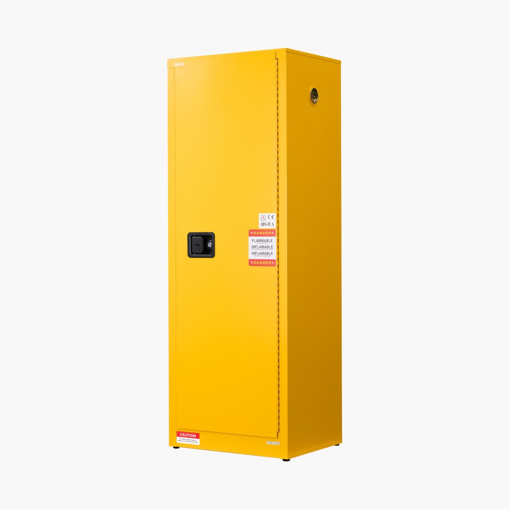 VEVOR Brannfarlig skap, 59 x 46 x 165,1 cm, 23 gallon brannfarlig oppbevaringsskap med justerbar hylle, kaldvalsede og galvaniserte stålbrannskap, for kommersiell, industriell og hjemmebruk, gul