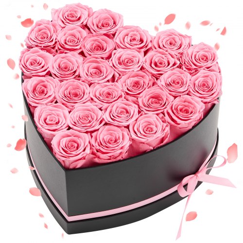 VEVOR Forever Flowers, 27 konserverte roser i en hjerteformet eske, evige blomster udødelig bukett bursdagsgave til kvinner hennes kone mødre, jubileum, valentinsdag, jul, rosa