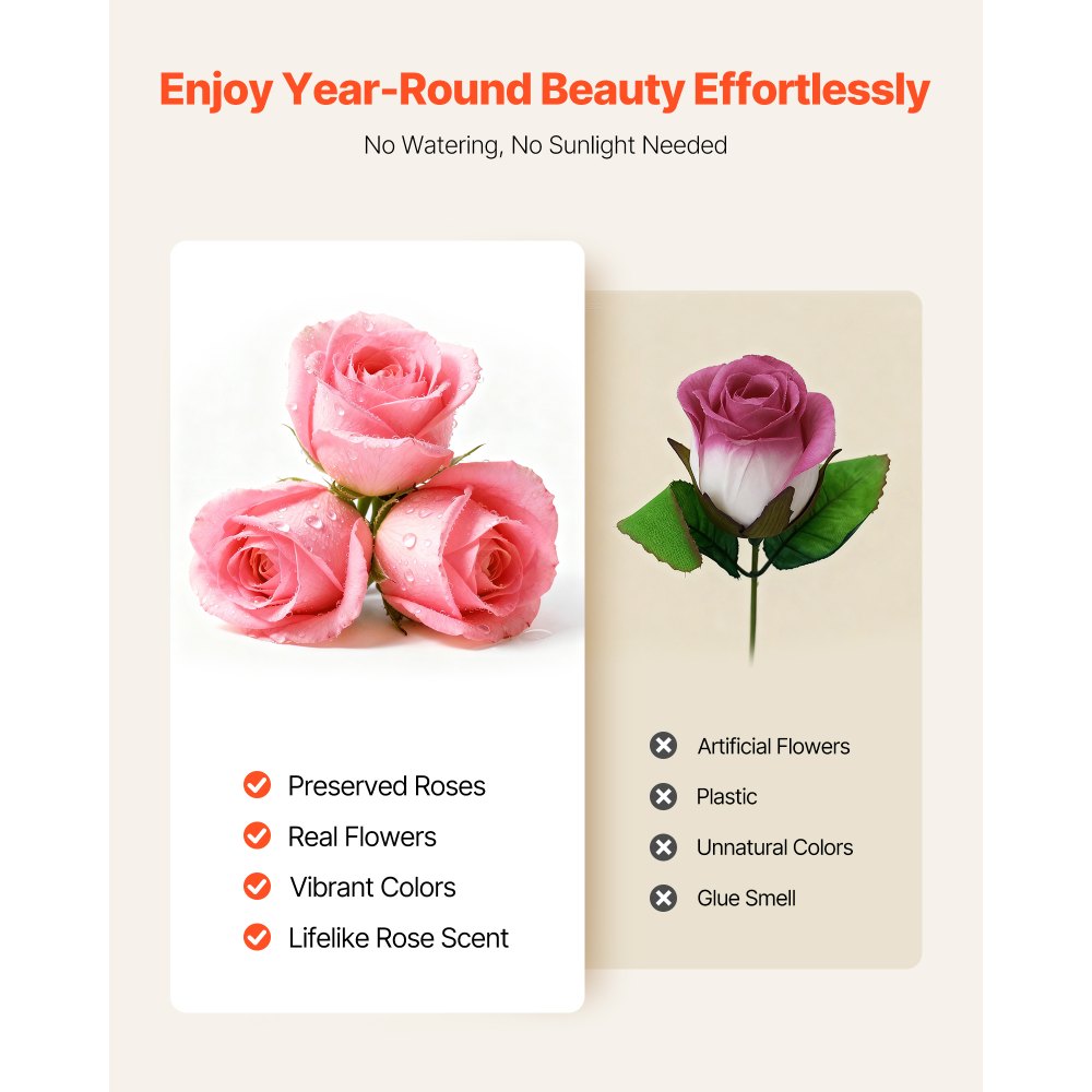 VEVOR Forever Flowers, 27 konserverte roser i en hjerteformet eske, evige blomster udødelig bukett bursdagsgave til kvinner hennes kone mødre, jubileum, valentinsdag, jul, rosa