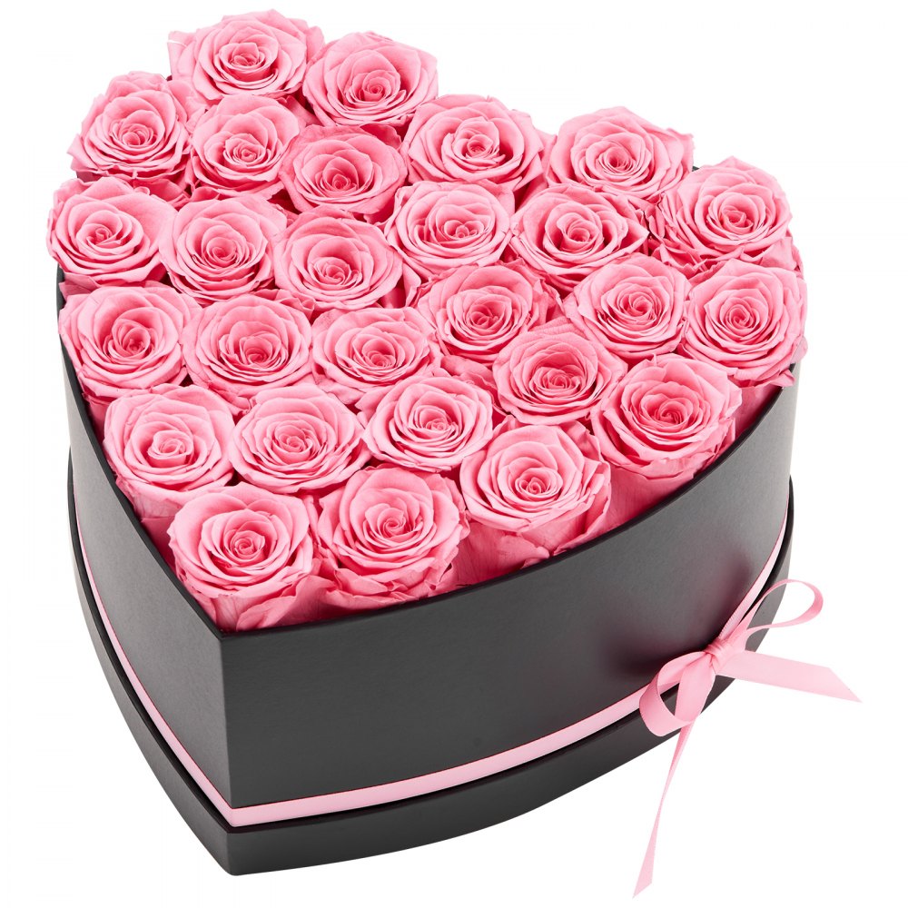 VEVOR Forever Flowers, 27 konserverte roser i en hjerteformet eske, evige blomster udødelig bukett bursdagsgave til kvinner hennes kone mødre, jubileum, valentinsdag, jul, rosa