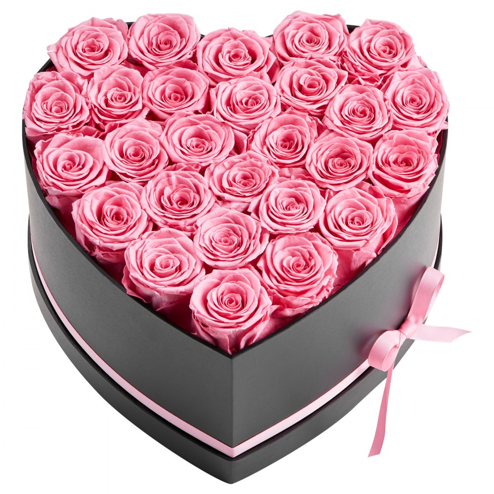 VEVOR Forever Flowers, 27 konserverte roser i en hjerteformet eske, evige blomster udødelig bukett bursdagsgave til kvinner hennes kone mødre, jubileum, valentinsdag, jul, rosa