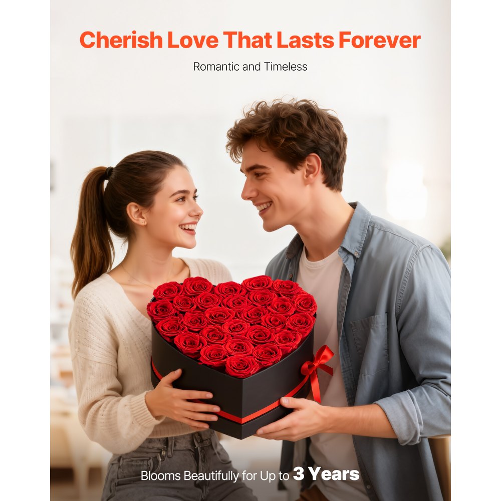 VEVOR Forever Flowers, 27 konserverte roser i en hjerteformet eske, evige blomster udødelig bukett bursdagsgave til levering Prime Women hennes kone mødre, jubileum, valentinsdag, jul, rød