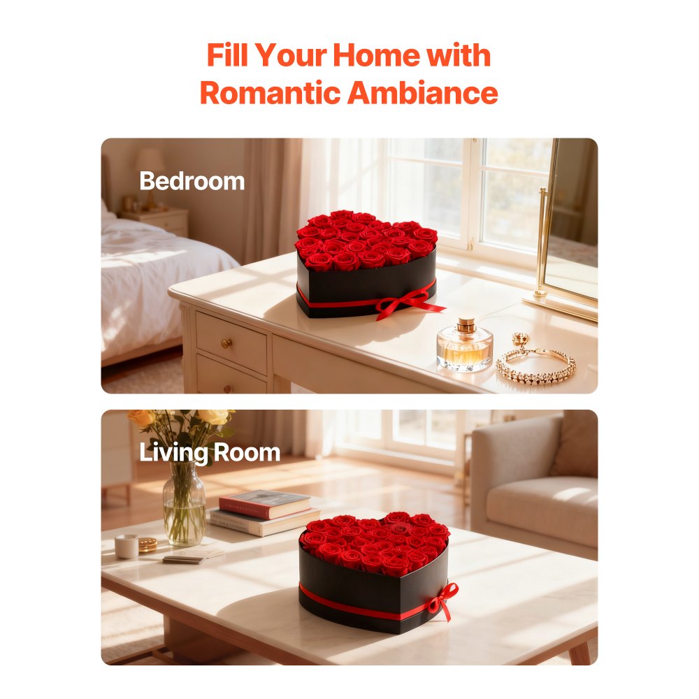 VEVOR Forever Flowers, 27 konserverte roser i en hjerteformet eske, evige blomster udødelig bukett bursdagsgave til levering Prime Women hennes kone mødre, jubileum, valentinsdag, jul, rød