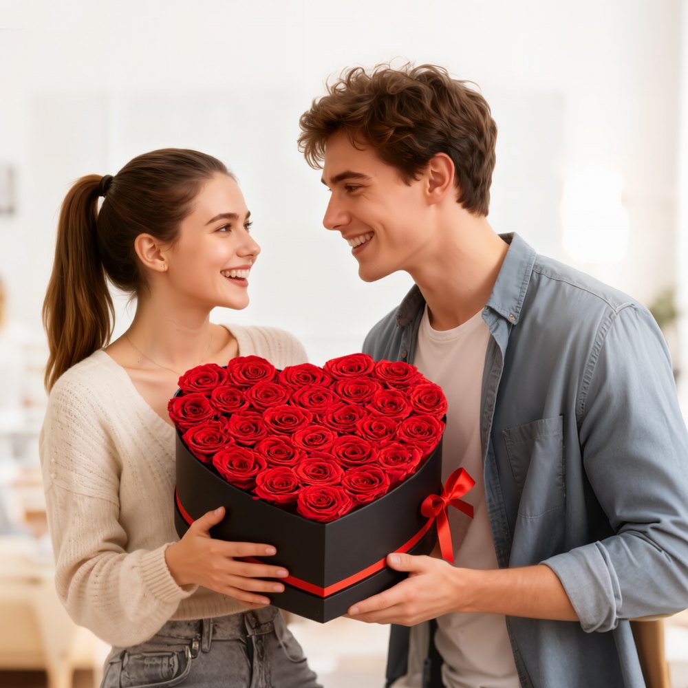 VEVOR Forever Flowers, 27 konserverte roser i en hjerteformet eske, evige blomster udødelig bukett bursdagsgave til levering Prime Women hennes kone mødre, jubileum, valentinsdag, jul, rød