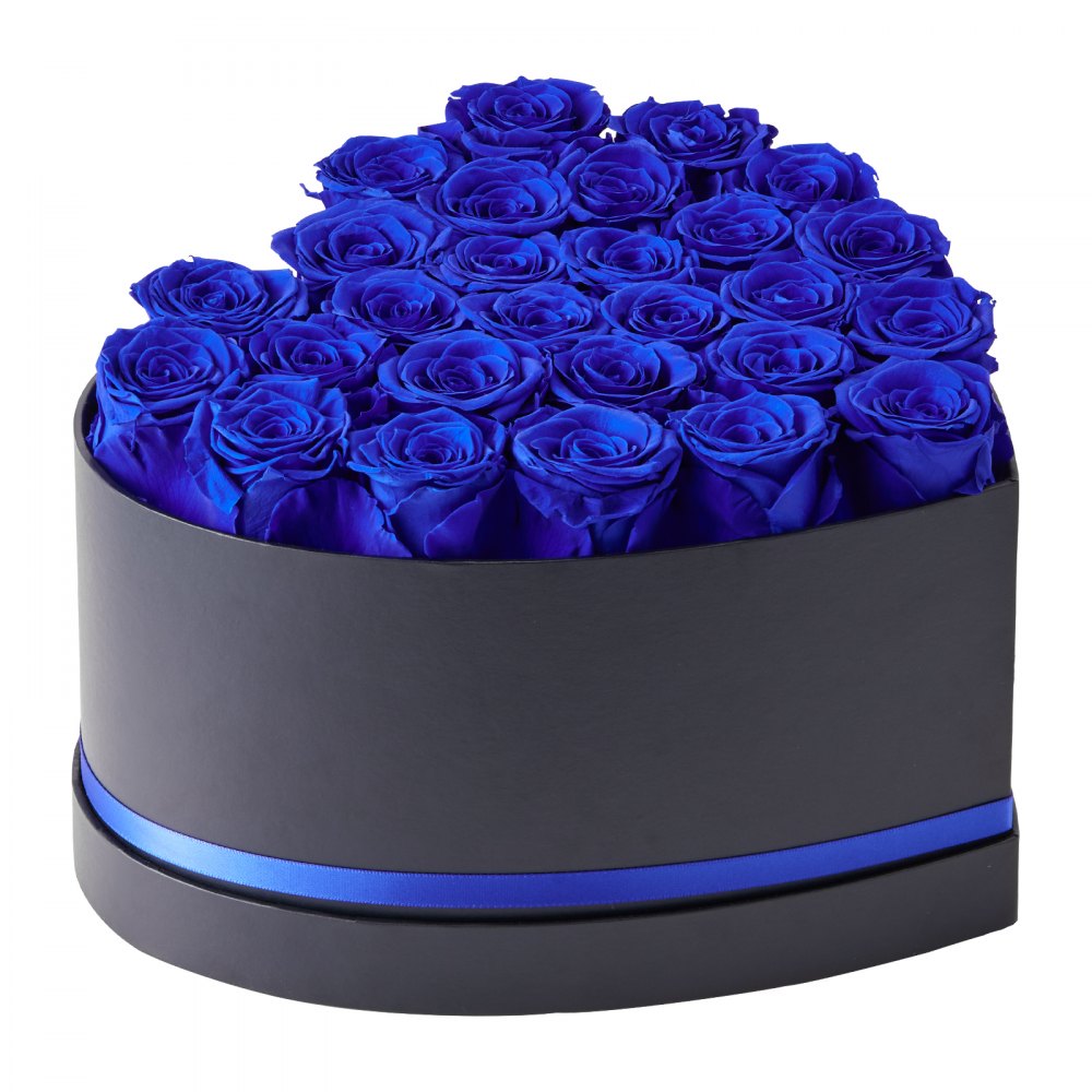 VEVOR Forever Flowers, 27 konserverte roser i en hjerteformet eske, evige blomster udødelig bukett bursdagsgave til kvinner hennes kone mødre, jubileum, valentinsdag, jul, kongeblå