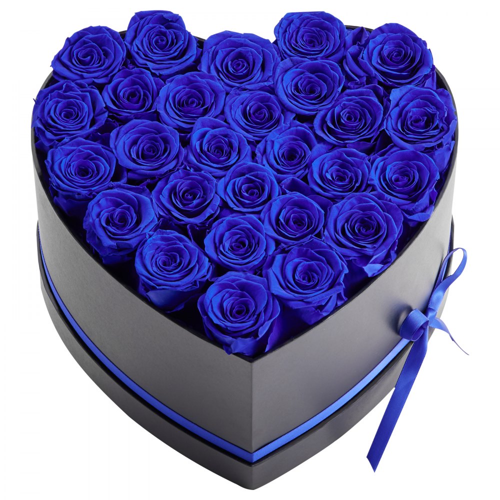 VEVOR Forever Flowers, 27 konserverte roser i en hjerteformet eske, evige blomster udødelig bukett bursdagsgave til kvinner hennes kone mødre, jubileum, valentinsdag, jul, kongeblå