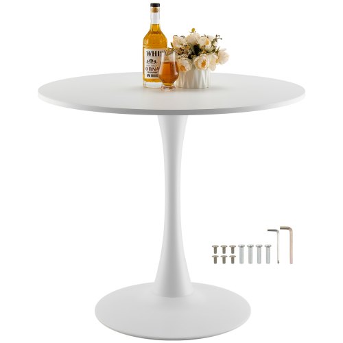 VEVOR Rundt spisebord, 89 cm trebord for 2-4 personer, moderne sirkelmøbler, fritidssofabord til kontoret med pidestall i tulipandesign, for hjemmekjøkken, stue, hvitt (kun bord)