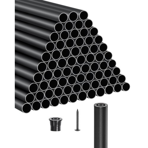 VEVOR Trappebalustre 101-pakning, 32 tommers trappebalustre i aluminium, 3/4 tommers vanntett rundt spindelrekkverk i metall, hult dekkrekkverk med skinnehetter og skruer for trapper, veranda, uteplass, gjerde, svart